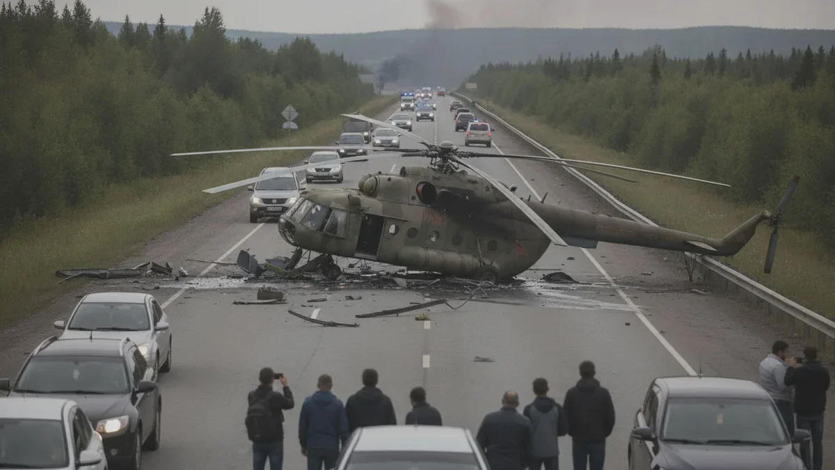 Ein russischer Militärhubschrauber stürzte wegen Treibstoffmangels auf eine Autobahn
